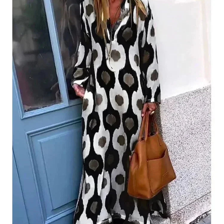 Bohemian Maxi Jurk met Geometrische Print en V-Hals