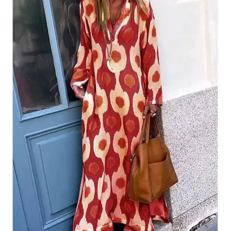 Bohemian Maxi Jurk met Geometrische Print en V-Hals
