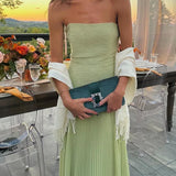 Dames Strapless Maxi Jurk met Geplooide Rok