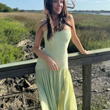 Dames Strapless Maxi Jurk met Geplooide Rok