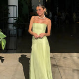 Dames Strapless Maxi Jurk met Geplooide Rok