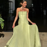 Dames Strapless Maxi Jurk met Geplooide Rok