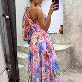 One-Shoulder Maxi Jurk met Bloemenprint