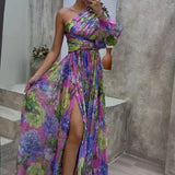 One-Shoulder Maxi Jurk met Bloemenprint