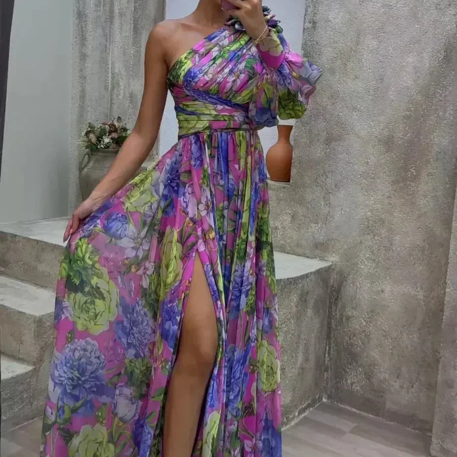 One-Shoulder Maxi Jurk met Bloemenprint