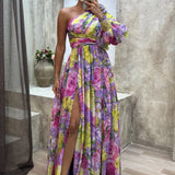 One-Shoulder Maxi Jurk met Bloemenprint