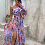 One-Shoulder Maxi Jurk met Bloemenprint