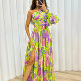 One-Shoulder Maxi Jurk met Bloemenprint