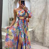 One-Shoulder Maxi Jurk met Bloemenprint