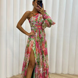 One-Shoulder Maxi Jurk met Bloemenprint