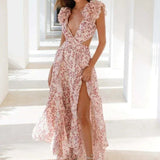 Maxi Jurk met Bloemenprint en Overslag V-Hals