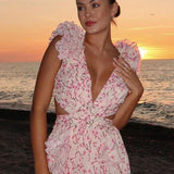 Maxi Jurk met Bloemenprint en Overslag V-Hals