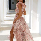 Maxi Jurk met Bloemenprint en Overslag V-Hals