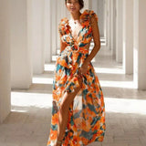 Maxi Jurk met Bloemenprint en Overslag V-Hals