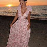 Maxi Jurk met Bloemenprint en Overslag V-Hals