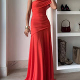 Dames One-Shoulder Maxi Jurk met Geplooide Taille