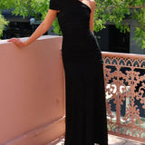 Dames One-Shoulder Maxi Jurk met Geplooide Taille