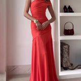 Dames One-Shoulder Maxi Jurk met Geplooide Taille