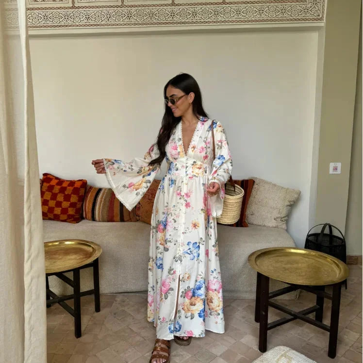 Bloemenprint Kimono met Bijpassende Maxi Jurk