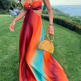 Dames Strapless Maxi Jurk met Verloopprint
