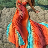 Dames Strapless Maxi Jurk met Verloopprint