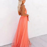 Dames Maxi Jurk met Open Rug en Spaghettibandjes