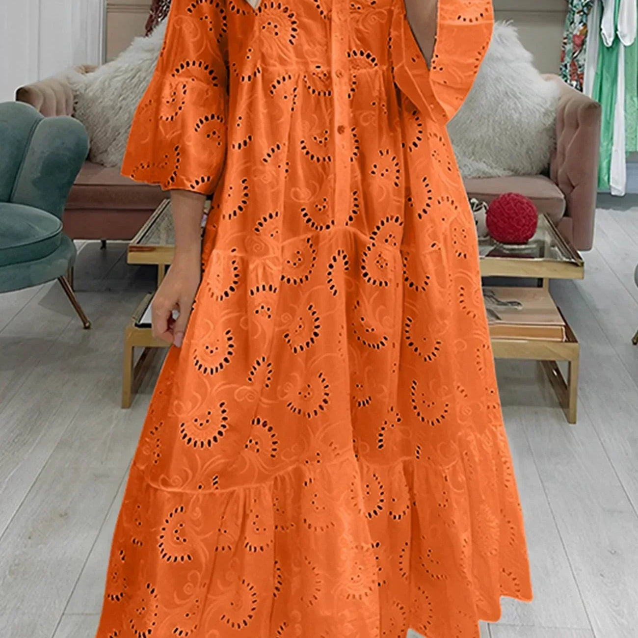 Dames Maxi Jurk met Kant en V-hals