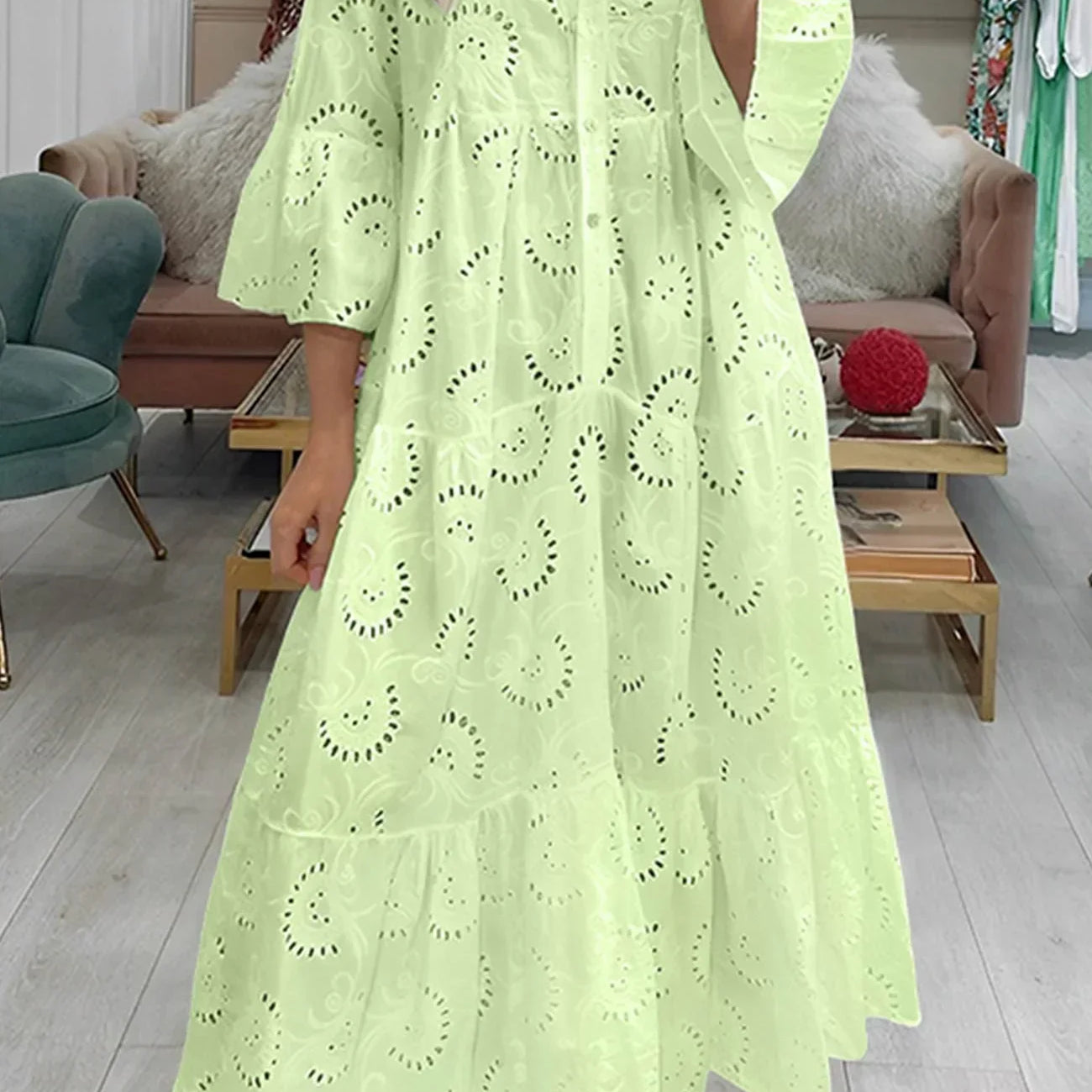 Dames Maxi Jurk met Kant en V-hals