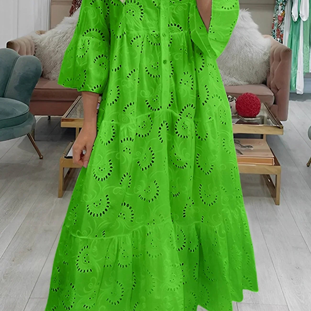Dames Maxi Jurk met Kant en V-hals