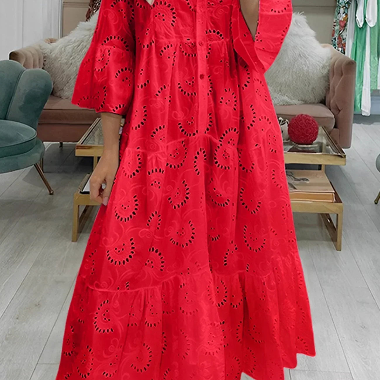 Dames Maxi Jurk met Kant en V-hals