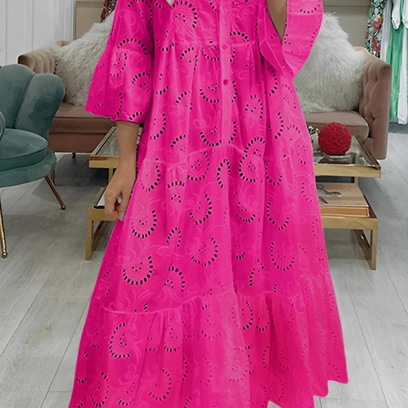 Dames Maxi Jurk met Kant en V-hals