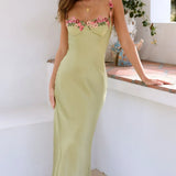 Dames Maxi Jurk met Bloemenapplicaties en Spaghettibandjes