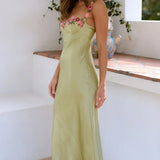 Dames Maxi Jurk met Bloemenapplicaties en Spaghettibandjes