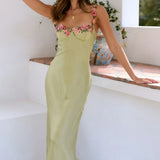 Dames Maxi Jurk met Bloemenapplicaties en Spaghettibandjes