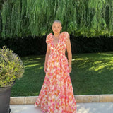 Dames Maxi Jurk met Bloemenprint en V-hals