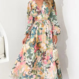 Maxi Jurk met Bloemenprint en Overslag V-Hals