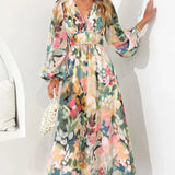 Maxi Jurk met Bloemenprint en Overslag V-Hals