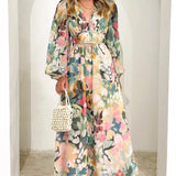 Maxi Jurk met Bloemenprint en Overslag V-Hals