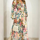 Maxi Jurk met Bloemenprint en Overslag V-Hals