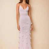 Maxi Jurk met Ronde Hals en Bloemapplicaties