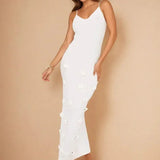 Maxi Jurk met Ronde Hals en Bloemapplicaties