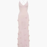 Maxi Jurk met Ronde Hals en Bloemapplicaties