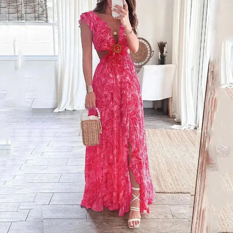 Maxi Jurk met V-Hals en Bloemenprint