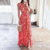 Maxi Jurk met V-Hals en Bloemenprint