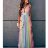 Dames Strapless Maxi Jurk met Regenboogplooien