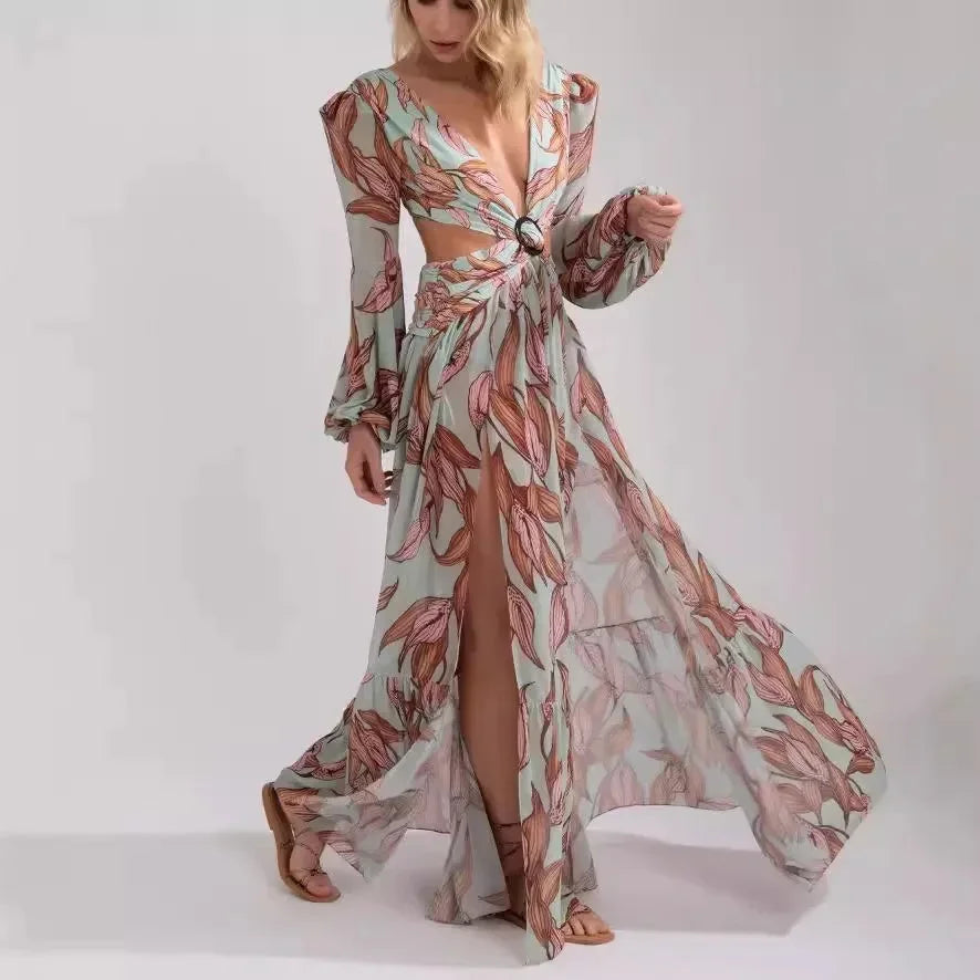 Maxi Jurk met Bloemenprint en Volantmouwen