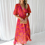 Maxi Jurk met Bloemenprint en Volantmouwen