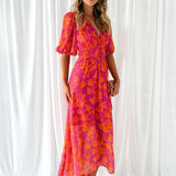 Maxi Jurk met Bloemenprint en Volantmouwen