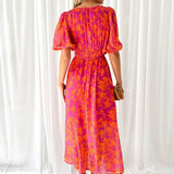 Maxi Jurk met Bloemenprint en Volantmouwen