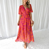 Maxi Jurk met Bloemenprint en Volantmouwen